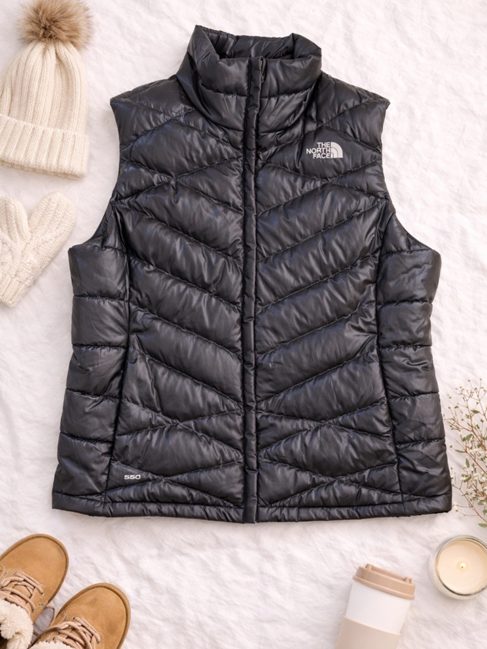 North Face 550 Down Vest Black Mens XL Puffer Lightweight Zip Jacket